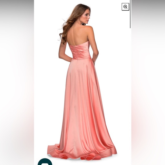 Emerald Green Satin Strapless Dress La Femme 28608 - Picture 2 of 2